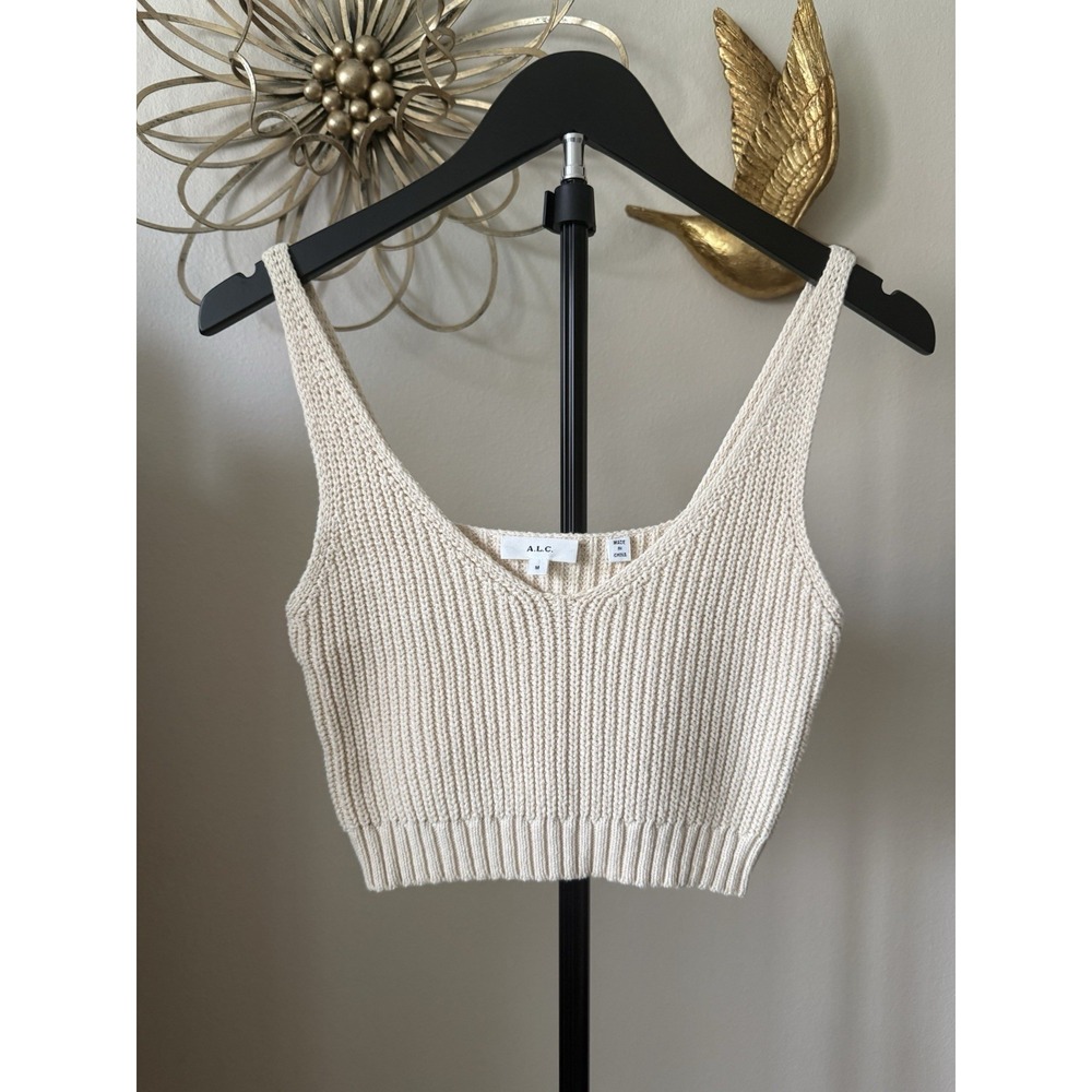 A.L.C. Tess Bra Top M Natural Cream Cotton Knit Cropped Tank Designer